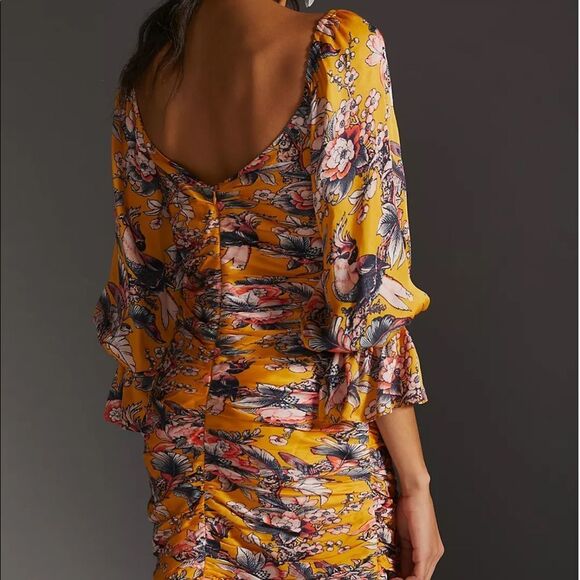 Anthropologie Ranna Gill Ruched Floral Long Sleeve Mini Dress Size XXS NWT - Picture 5 of 13